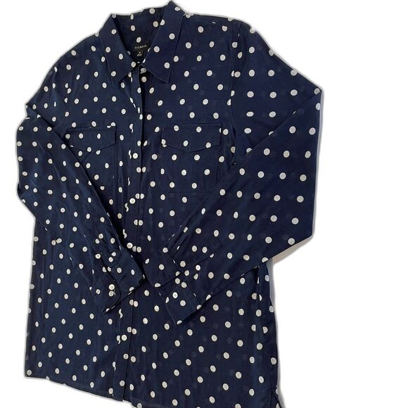 TALBOTS Women’s Polka Dot Navy Blouse Size M - Picture 9 of 12